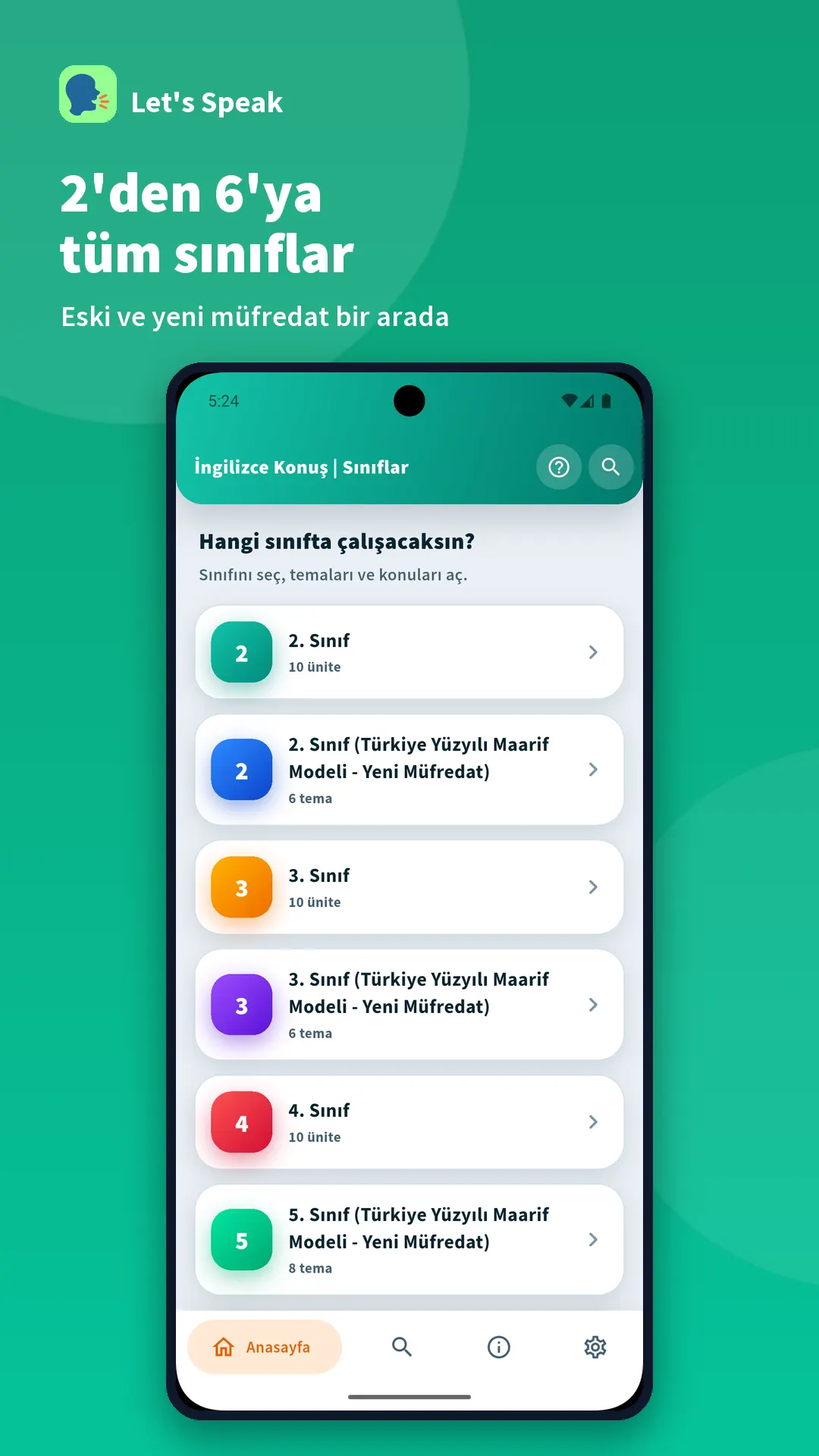 Every grade from 2 to 6 — app screen
