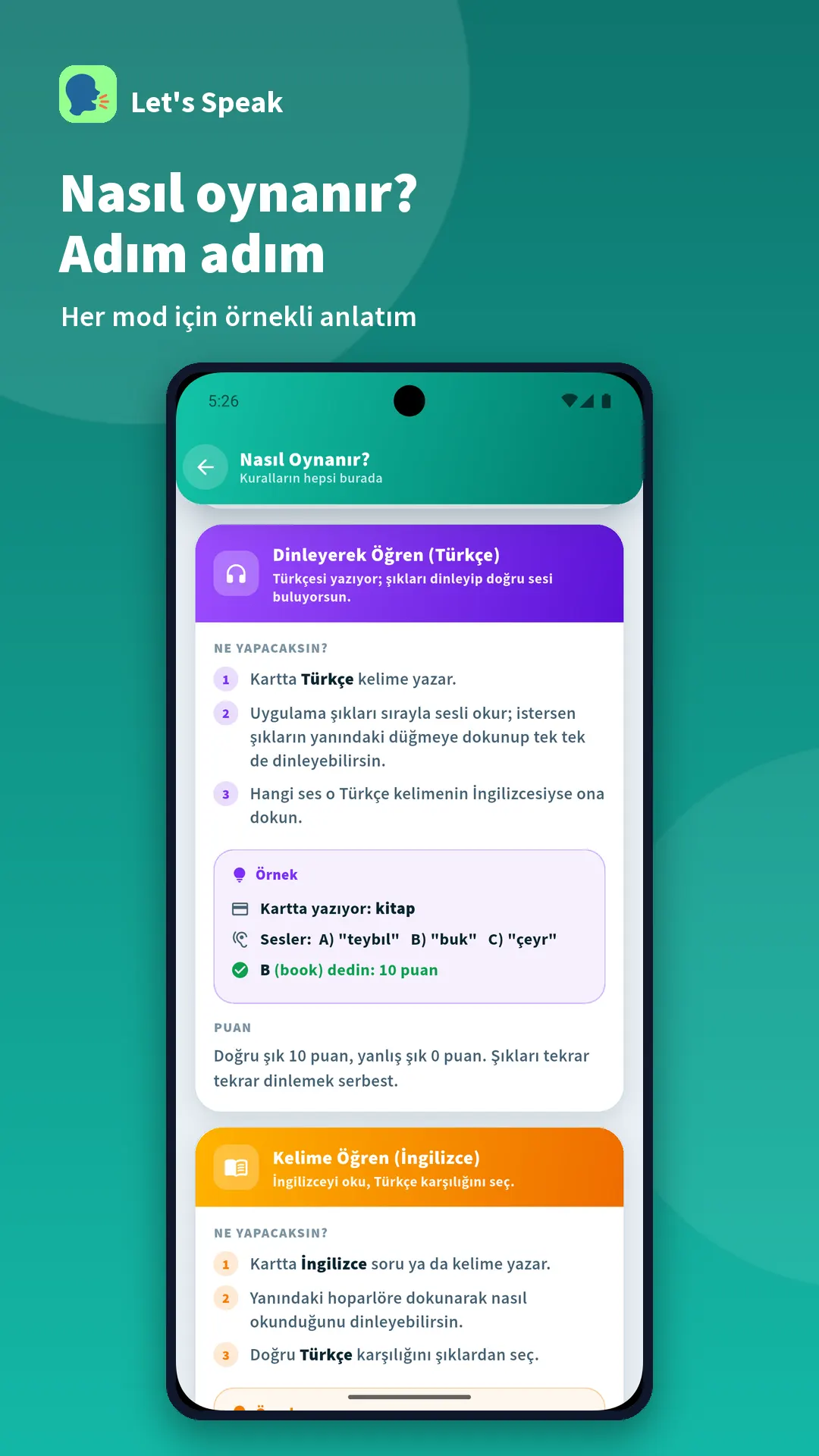 How to play, step by step — app screen