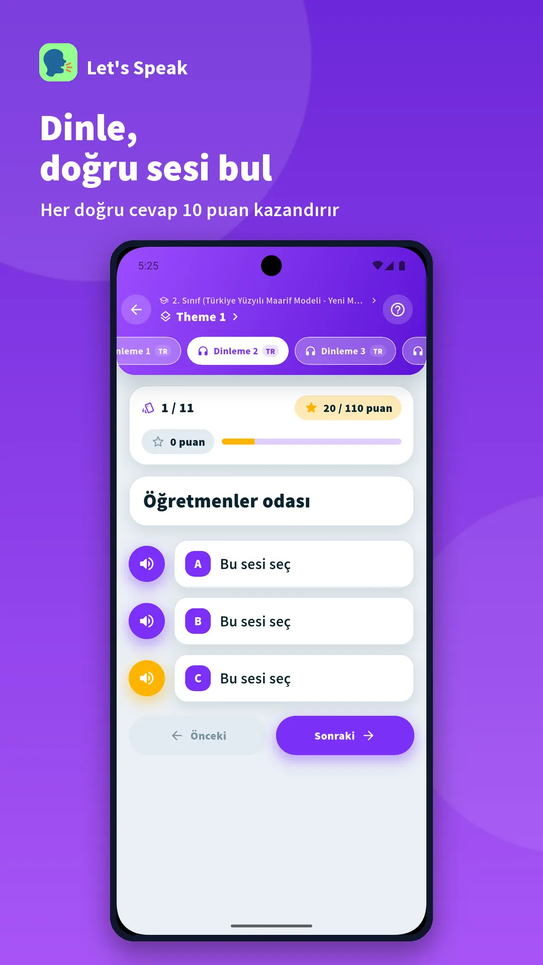 Listen, find the right sound — app screen