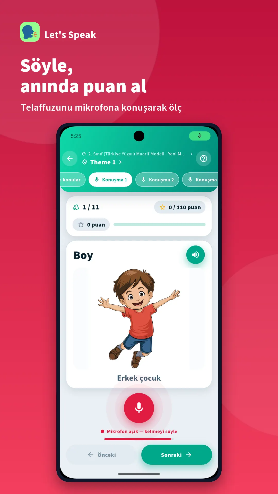 Say it, get scored instantly — app screen